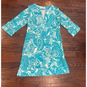 Jude Connally women's torquoise spring summer dress v neck size small